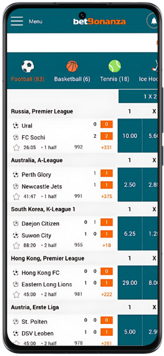 Betbonanza Screenshot of the Sport program